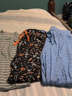 Women's s Pajama Pants - Blue Polka Dot, Light Green Stripe & Halloween